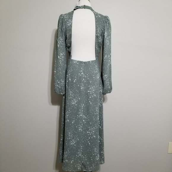 New FOREVER 21 Midi Dress Size S Womens Open Back Split Slit Leg Celestial Print - Picture 7 of 14